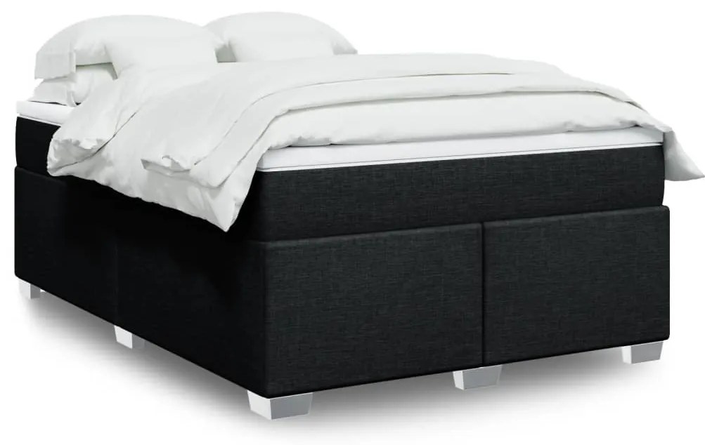 vidaXL Pat box spring cu saltea, negru, 140x200 cm, textil