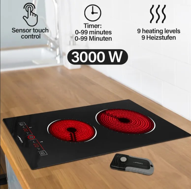 JAGO Plită ceramică din sticlă, 1200/1800 W