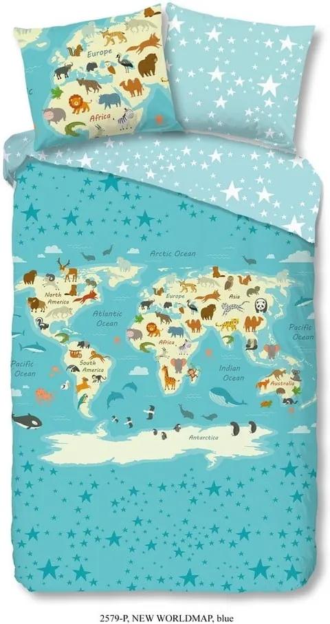 Lenjerie de pat din bumbac pentru copii Goog Morning Worldmap, 140 x 200 cm