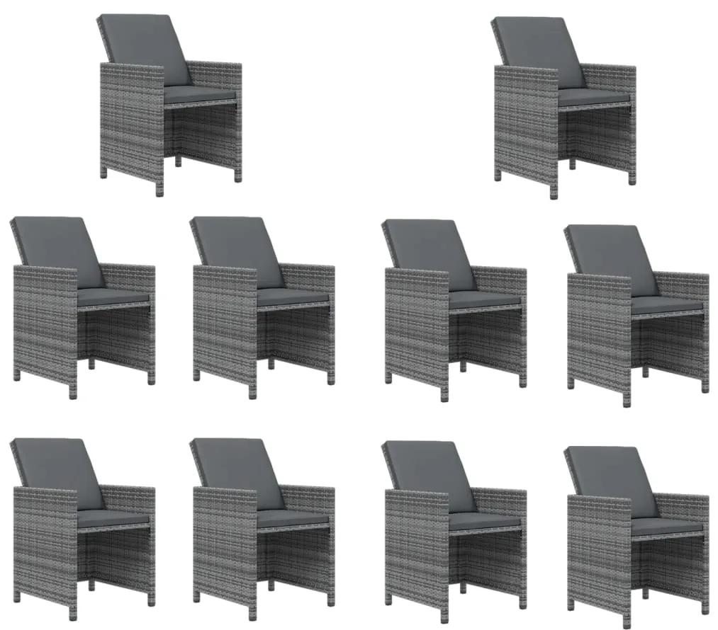 Set mobilier de gradina cu perne, 11 piese, gri, poliratan Gri, 10x fotoliu + masa, 1
