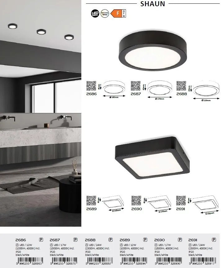 Plafoniera LED design modern Shaun negru 17cm