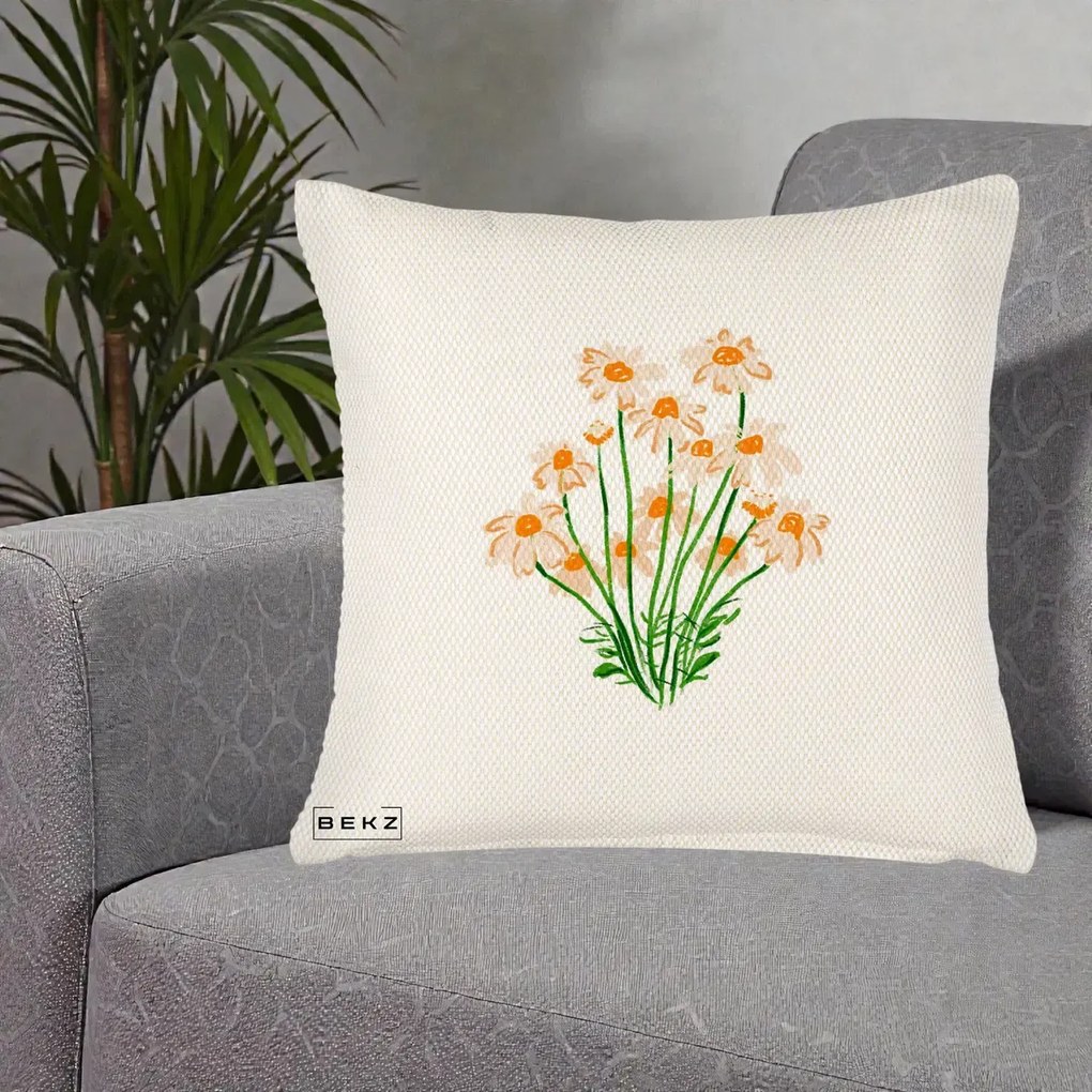 Perna Decorativa Margarete Camp, 40x40 cm, Crem Reliefat, Husa Detasabila, Perna Inclusa, BEKZ®