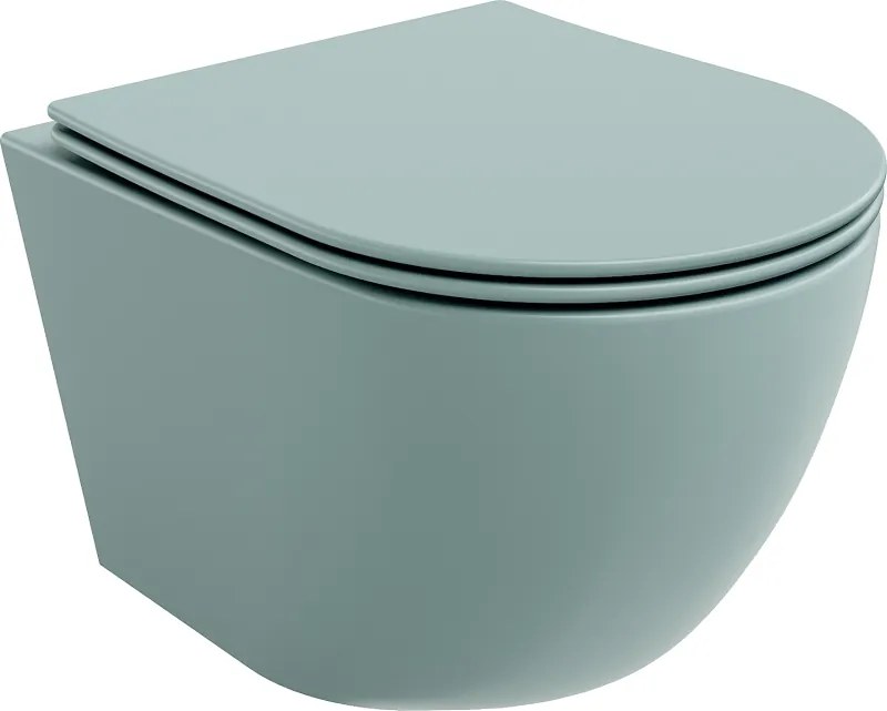 Mexen Lena vas de toaletă Rimless cu capac cu închidere lentă slim, duroplast, verde deschis mat - 30224048