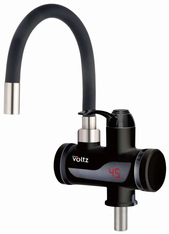 Resigilat: Robinet incalzire apa instant Oliver Voltz OV57100IW, Montare blat/lavoar, 3300W, 30-60°C, Furtun flexibil din silicon, IPX4, Negru