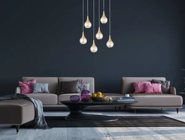 Lustră pe cablu LACRIMA HONEY 6xE27/60W/230V alb/auriu/bej fumuriu