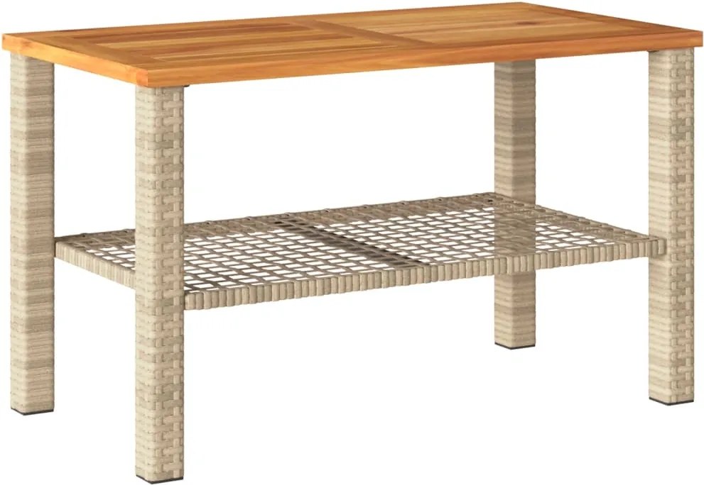 vidaXL Masă de grădină, bej, 70x38x42 cm, poliratan și lemn acacia