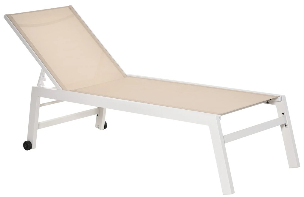 Outsunny Șezlong pe 5 Niveluri cu Spătar Rabatabil, Șezlong de Grădină din Aluminiu și Textile, 169x65x102 cm, Bej