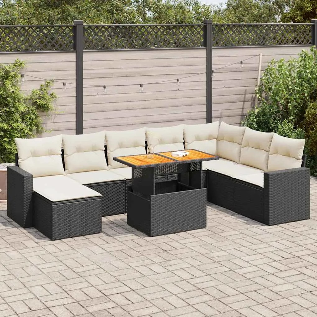 3327073 vidaXL Set mobilier de grădină cu perne, 9 piese, negru, poliratan