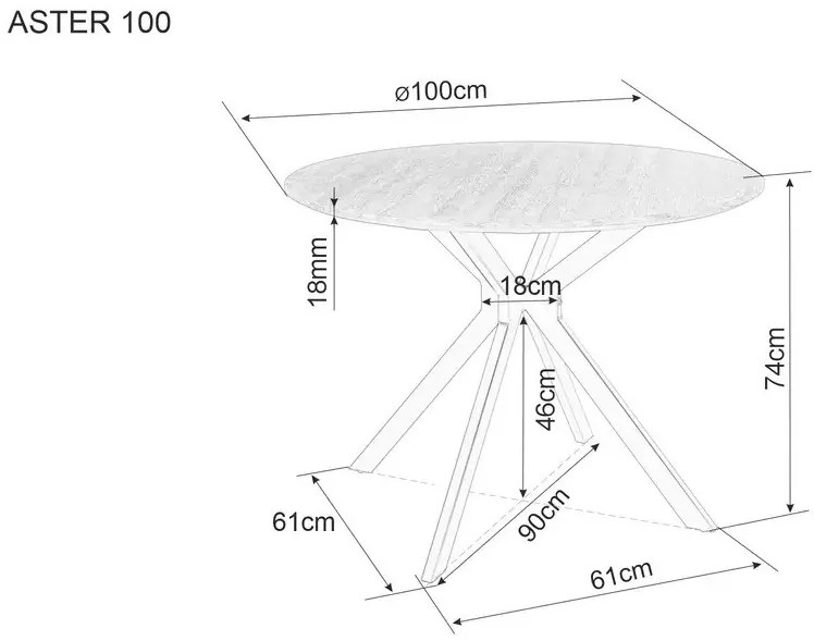 Masa rotunda Aster stejar/negru mat ø100/h76 cm