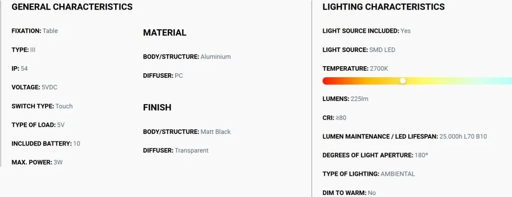 Lampa de exterior portabila IP54 MAVIS 360 negru
