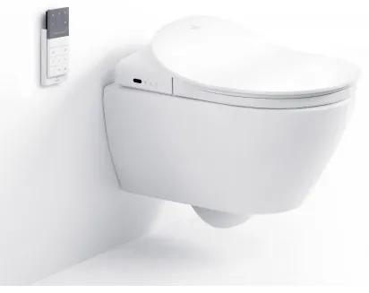 Set vas WC rimless suspendat Villeroy&amp;Boch Subway 2.0, DirectFlush, cu capac ViClean, functie de bideu si racord ViClean