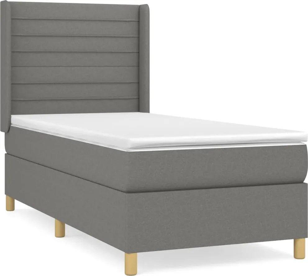 vidaXL Pat box spring cu saltea, gri închis, 90x190 cm, textil