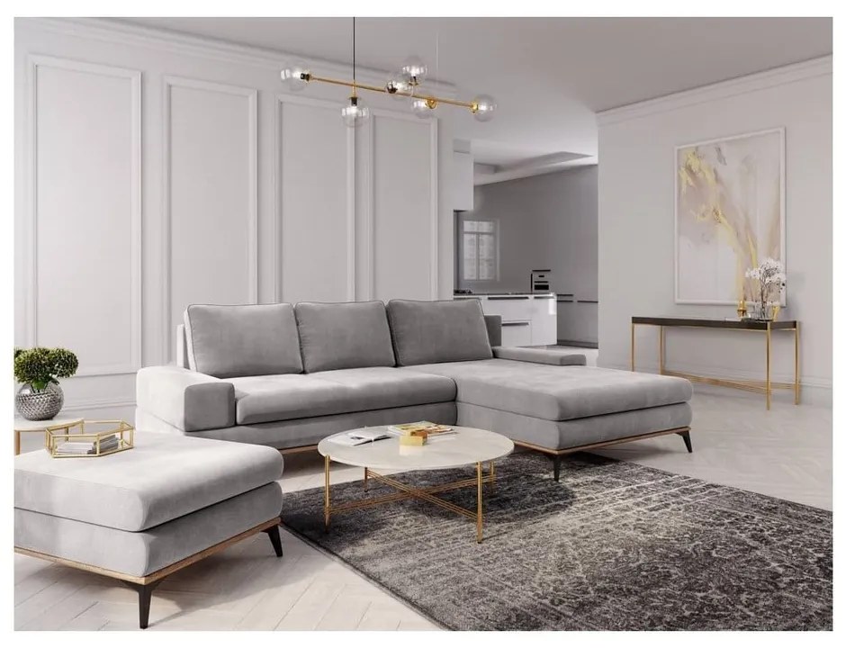 Colțar extensibil cu șezlong pe partea dreaptă Windsor & Co Sofas Planet, gri deschis