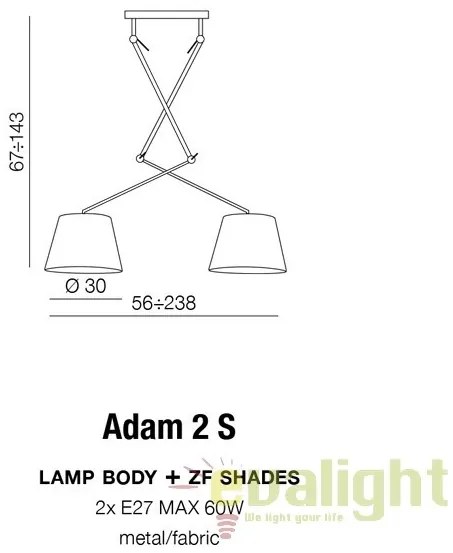 Lustra moderna cu 2 brate articulate ADAM 2 S BK