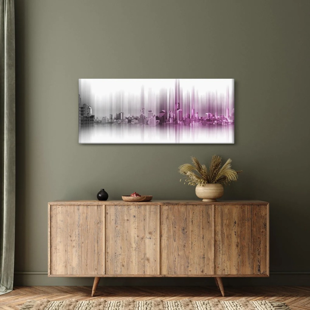 Tablou - Panorama orașului, roz-gri (120x50 cm)
