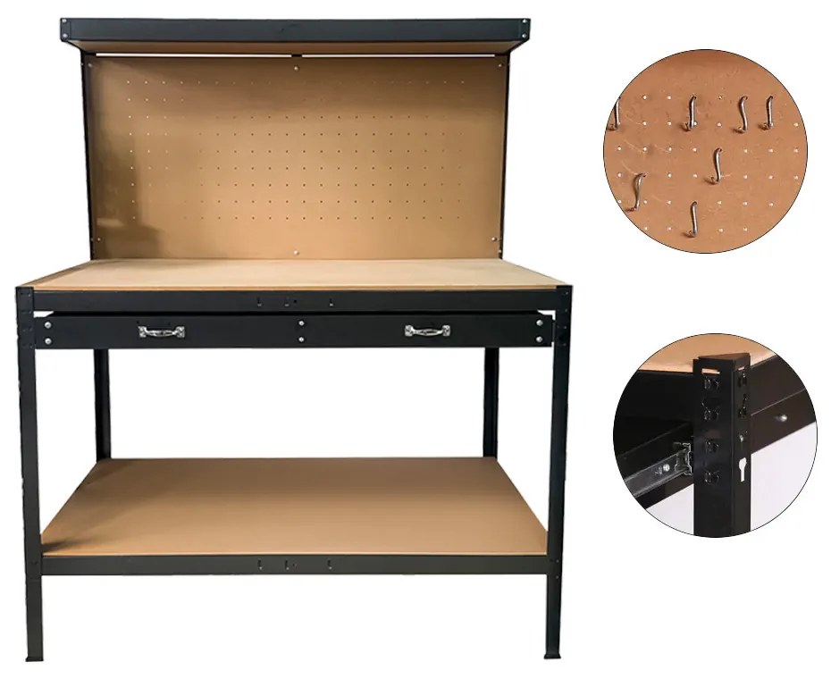Banc de lucru cu sertar, negru