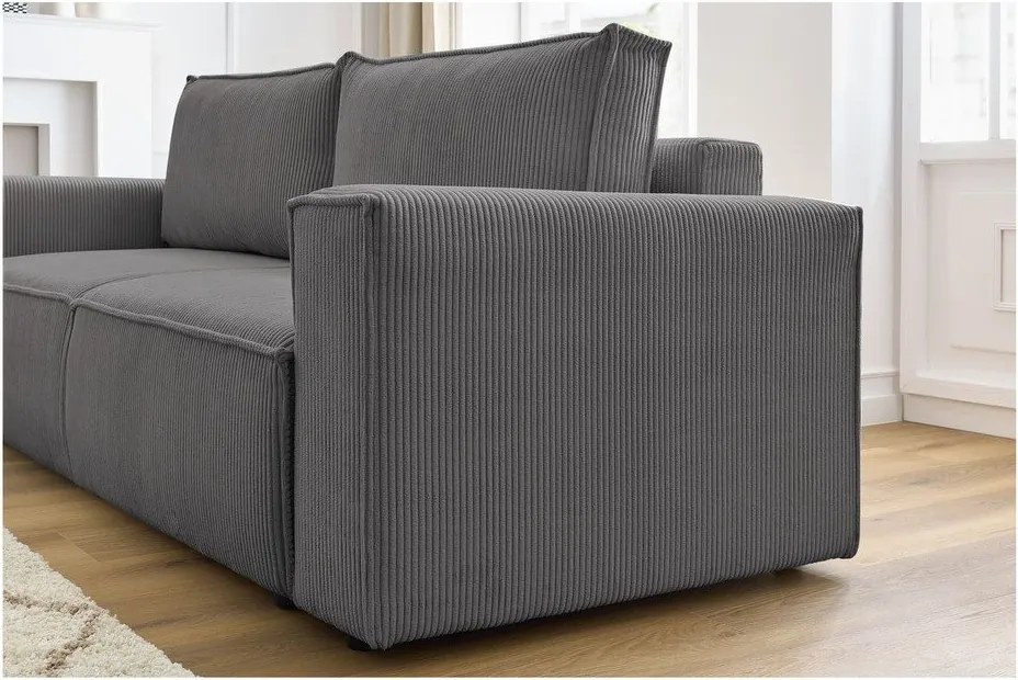 Canapea gri închis extensibilă cu tapițerie din catifea reiată 245 cm Nihad – Bobochic Paris