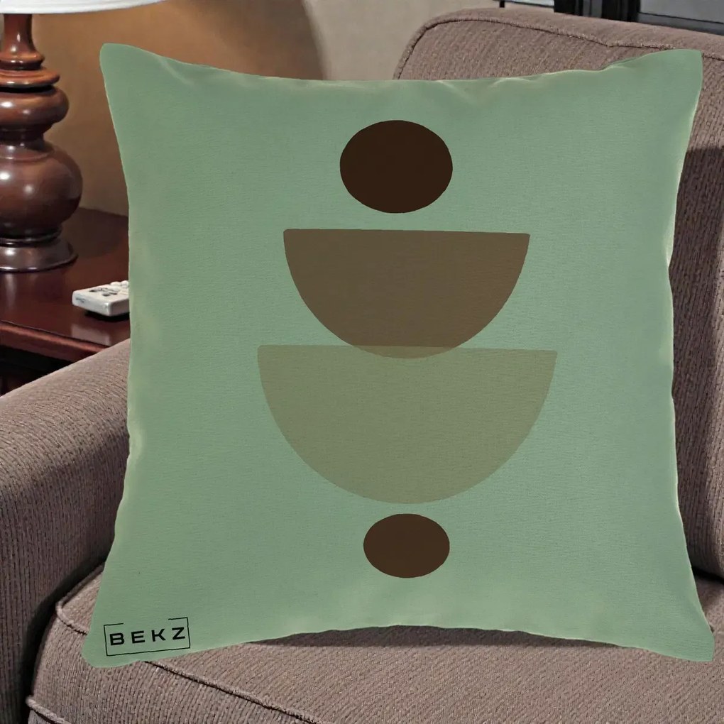 Perna Decorativa Geometric Boho Balance, 40x40 cm, Verde, Husa Detasabila, Perna Inclusa, BEKZ®