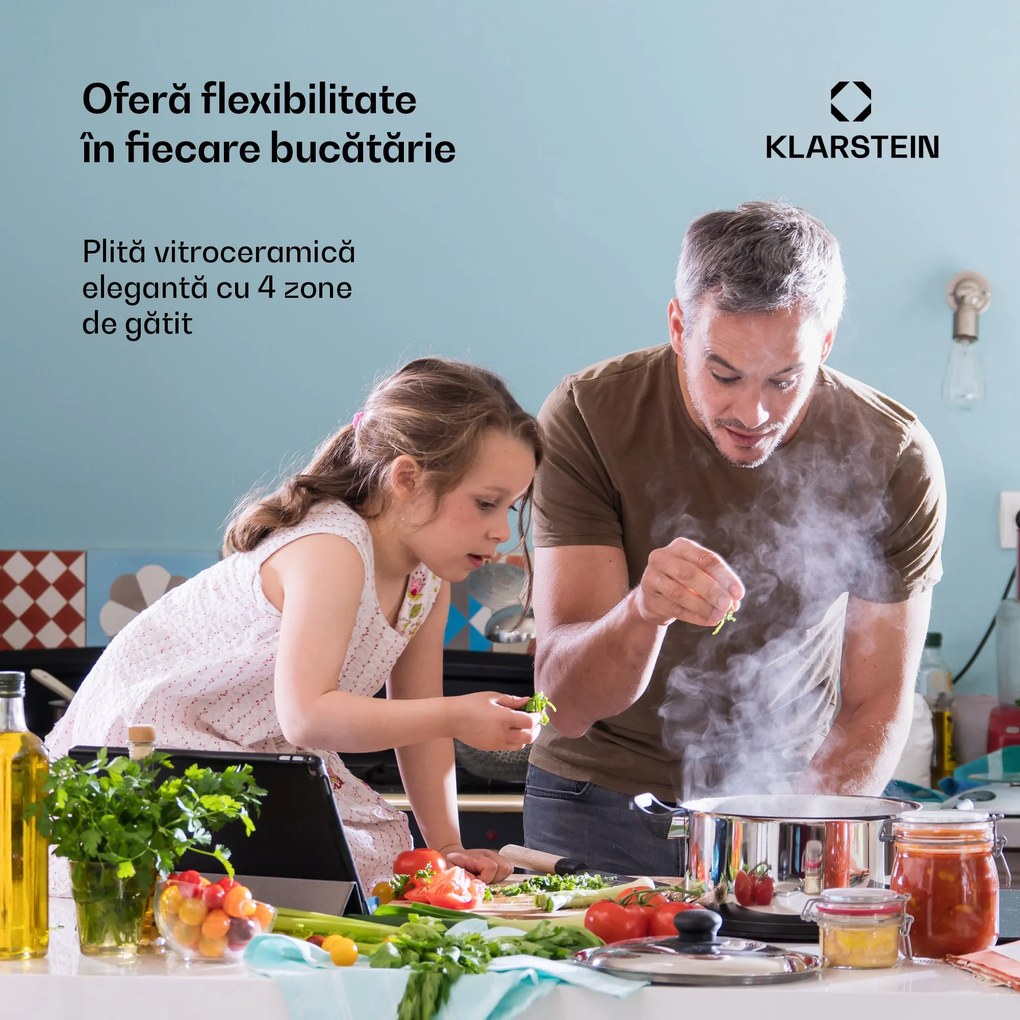 Klarstein EasyCook, plită din sticlă ceramică, 6100 W, buton rotativ, negru