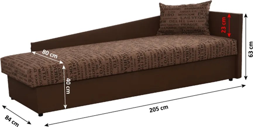 Pat cu spaţiu pentru depozitare, piele eco maro/material cu imprimeu, dreapta, JUDIT