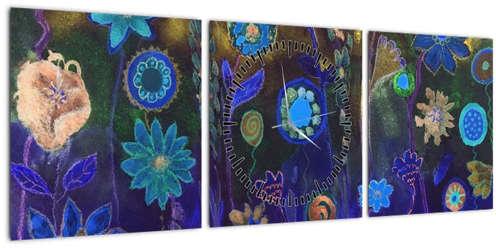 Tablou - Flori albastru închis (cu ceas) (90x30 cm)