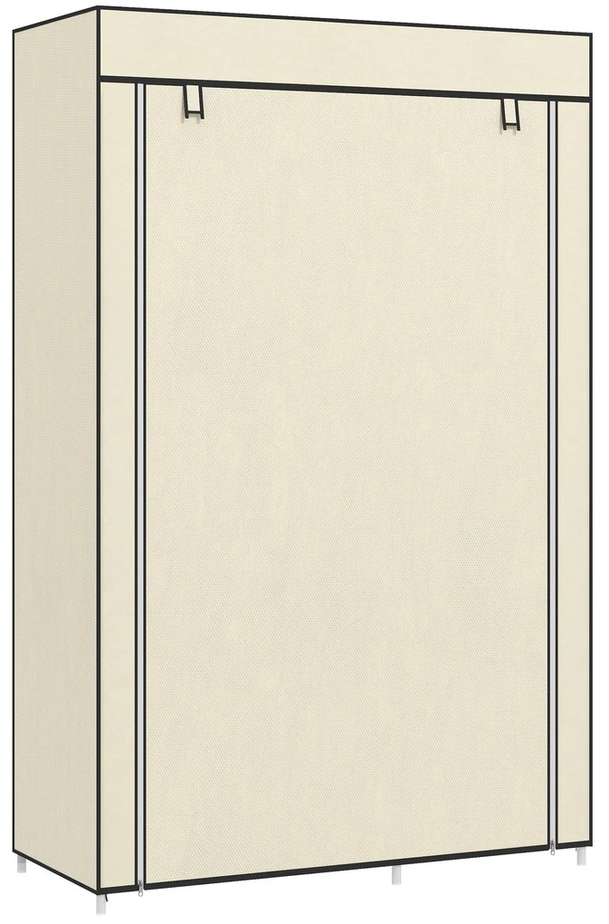 HOMCOM Dulap din Material Textil, Soluție de Depozitare, 6 Rafturi, 1 Bară pentru Haine, Bej | Aosom Romania