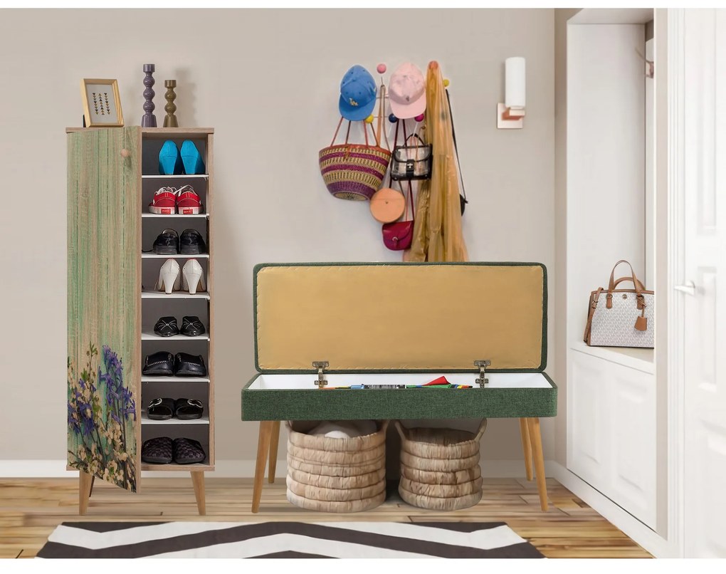 Mobilier pentru hol Feliz 727 (Stejar sonoma + Verde). 1089411