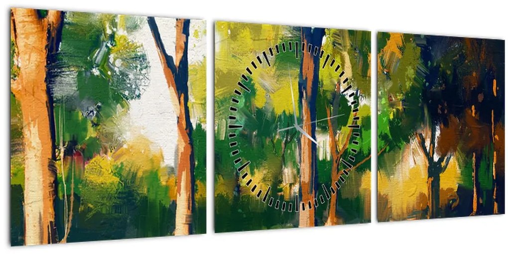 Tablou - Pădure de vară însorită, pictură (cu ceas) (90x30 cm)