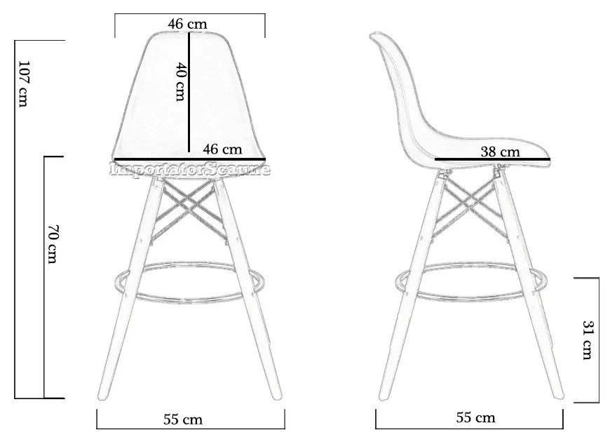 Scaun de bar alb ABS 139 – Design modern, lemn masiv, confort sporit