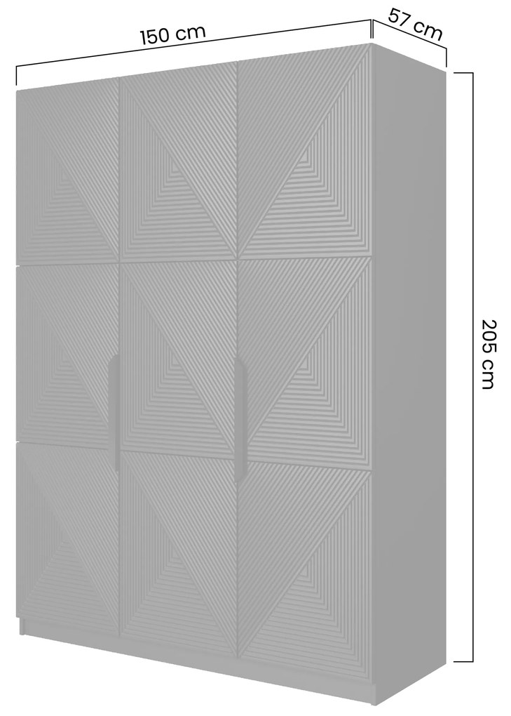 Dulap Asha 150 cm cu cu trei uși mânere metalice - cașmir / mânere cașmir