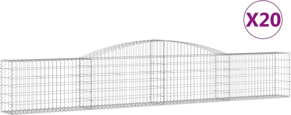 vidaXL Coșuri gabion arcuite 20 buc, 400x30x60/80 cm, fier galvanizat