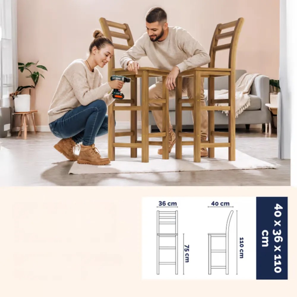 Scaune de bar OSLO cu spătare, 2 buc., 40x36x110cm, maro natural Casaria