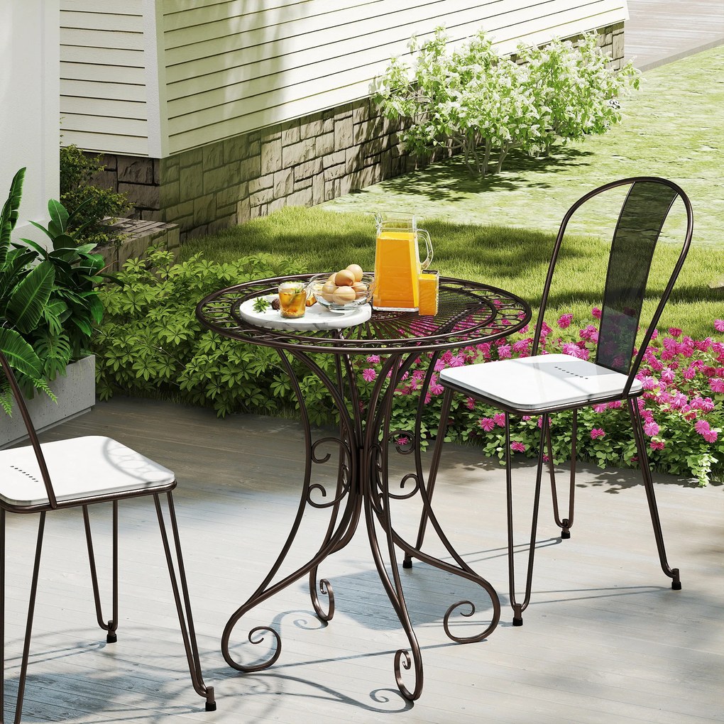Outsunny Masă de grădină rotundă Ø 85 cm, masă de terasă cu cadru metalic, greutate suportată 50 kg, pentru interior și exterior, maro | Aosom Romania