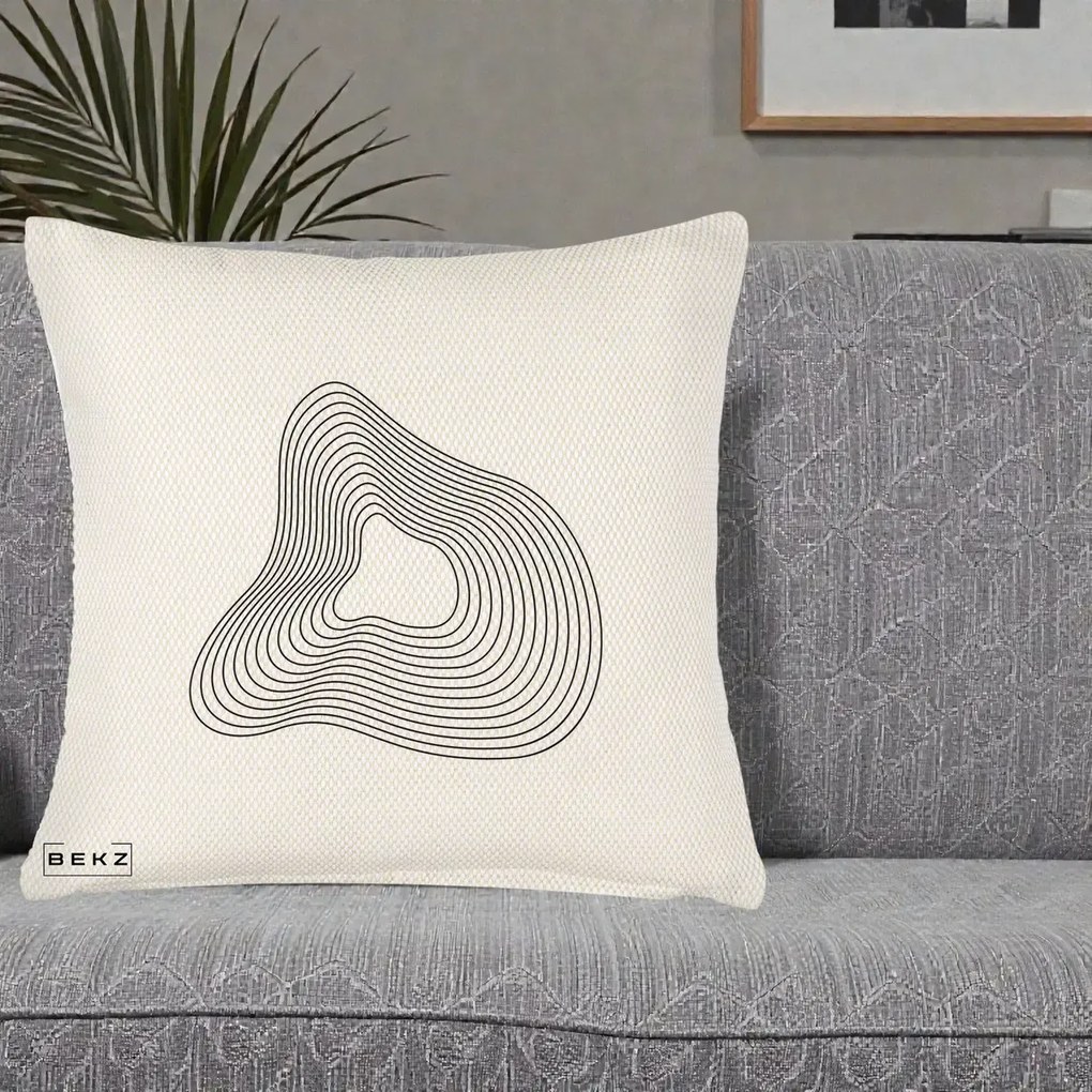 Perna Decorativa Abstract Linii Organice, 40x40 cm, Crem Reliefat, Husa Detasabila, Perna Inclusa, BEKZ®
