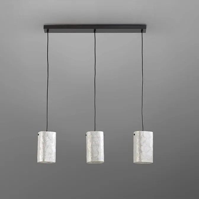 Lustra cu 3 pendule metal negru, sidef alb Nakar