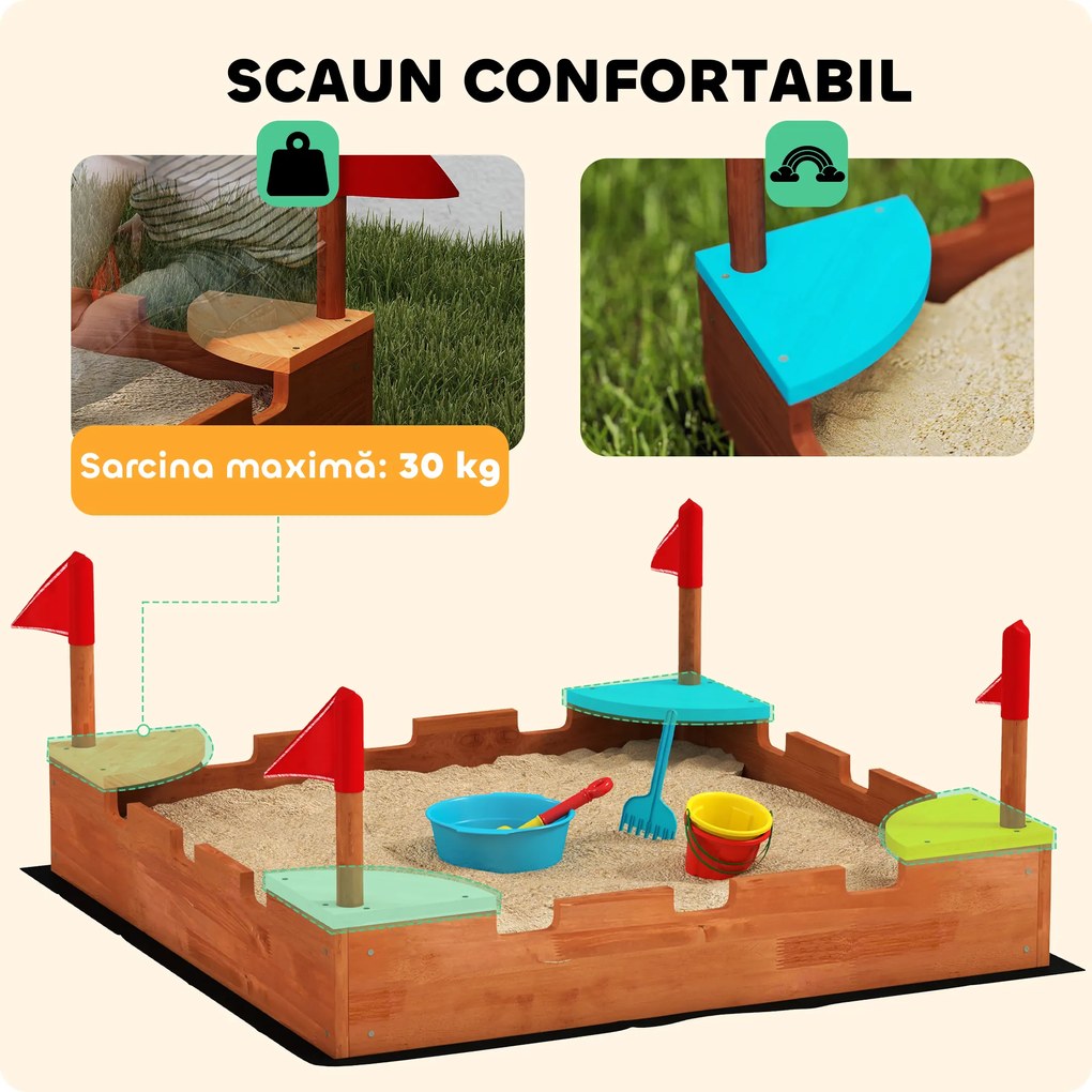 AIYAPLAY Lădiță Nisip Castel Copii Scaune 90x90x17 Maro | Aosom Romania