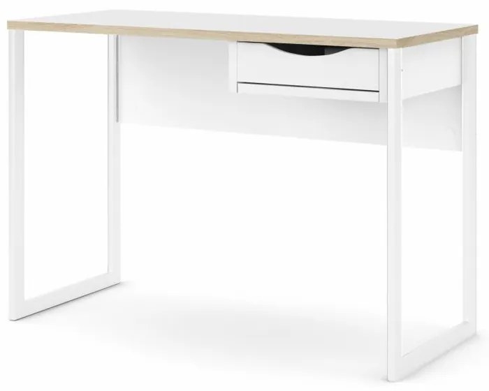 Birou alb EFREM PLUS 513 cu 1 sertar si blat cu decor de stejar