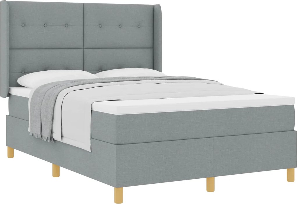 vidaXL Pat cu arcuri cu saltea Gri deschis 160 x 200 cm țesătură