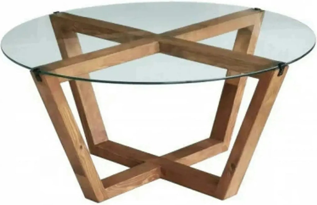 Masuta cafea Lotus, transparent/nuc, sticla/lemn, 75x75x35 cm