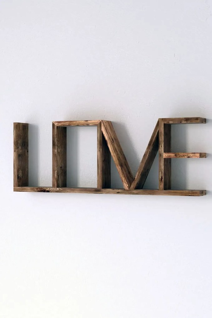 Raft de perete din lemn LovU Homs, 75 x 8 x 27 cm, maro