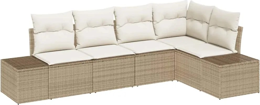 vidaXL Set de canapele pentru grădină 5 pcs Bej și crem poliratan