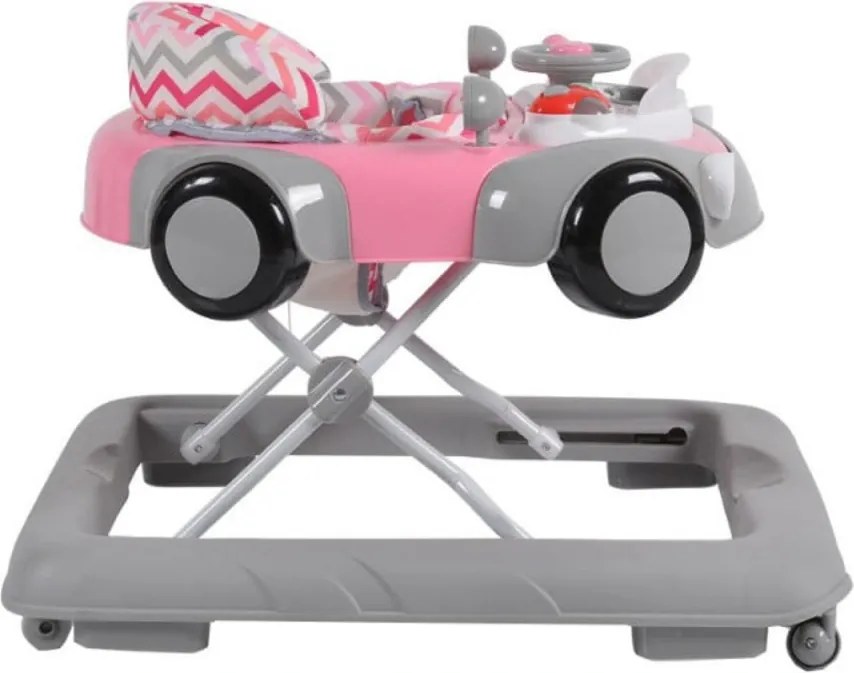 Premergator Reglabil in 3 Trepte NOVOKIDS™ Shelby Mini Car , Roti silentioase, Pliabil, 8 Roti, Cu Melodii si volan, Model Masinuta, Roz