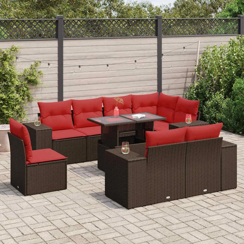 vidaXL Set canapele de grădină cu perne, 9 piese, maro, poliratan