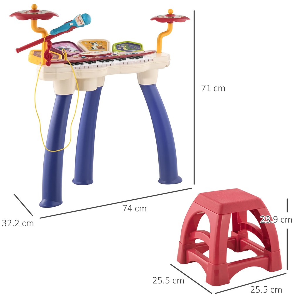 AIYAPLAY Orgă Pian 2 în 1 pentru Copii cu Set de Tobe, Instrument Muzical Electronic, Sunete Multiple, Lumini, 74x32.2x71cm | Aosom Romania