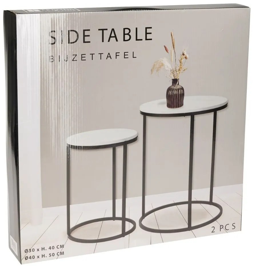 Set 2 măsuțe de cafea Trends4You, metal & MDF, design modern, negru cu alb