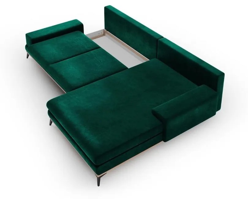Colțar extensibil cu tapițerie de catifea și șezlong pe partea dreaptă Windsor & Co Sofas Astre, verde smarald