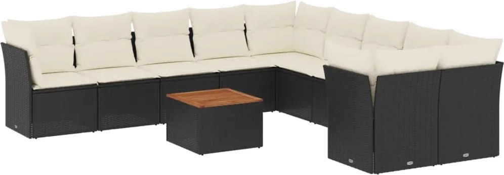 vidaXL Set canapele de grădină cu perne, 11 piese, negru, poliratan