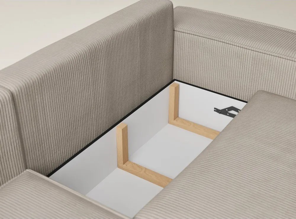 Colțar bej extensibil/cu spațiu de depozitare cu tapițerie din catifea reiată (cu colț pe partea stângă/în formă de ”L”) Tonga – Maison de Rêve