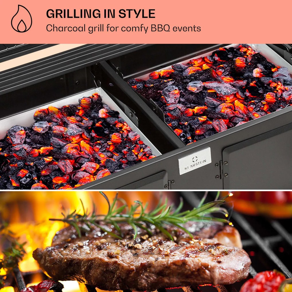 Aberdeen Double Charcoal Grill Smoker Thermometer 2 Side Tables Mobile