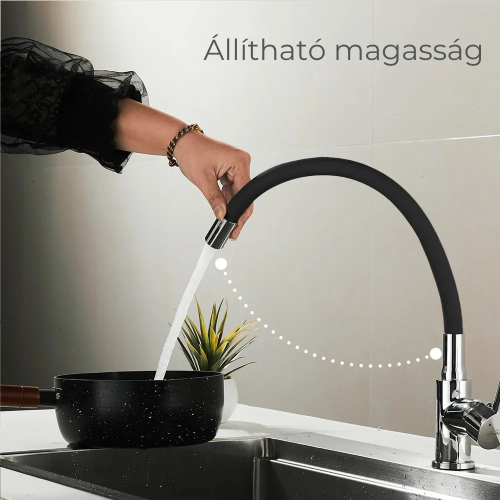 Baterie de chiuvetă independentă Corin cu cioc flexibil negru